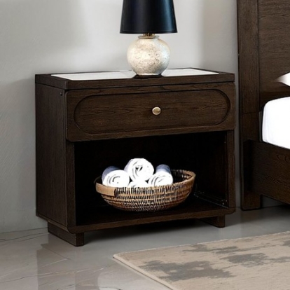 Furniture Of America Vellara Transitional Engineered Wood, Fabric, Foam, Oak Veneer, Rubberwood, Stone Dark Walnut Nightstand | FM74021DW-N