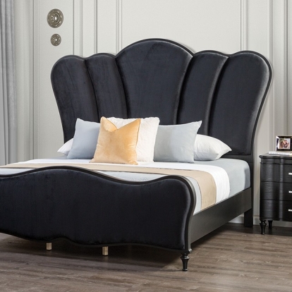 Furniture of America Melodi Parc Glam Fabric Solid with Wood Black Bed Model FM7416BK-Queen Bed