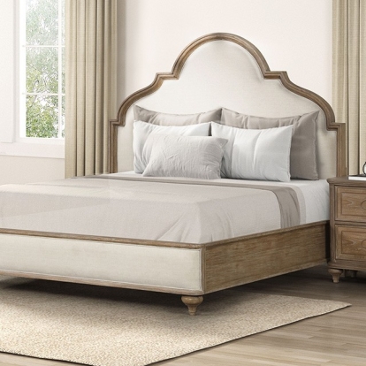 Furniture of America Lyris Transitional Fabric Oak Veneer Solid with Wood Rustic Oak Bed Model FM7417AK