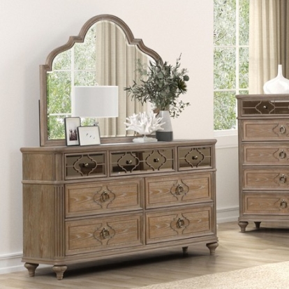 Furniture of America Lyris Transitional Fabric Oak Veneer Solid with Wood Rustic Oak Dresser Model FM7417AK-D