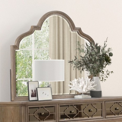 Furniture of America Lyris Transitional Fabric Oak Veneer Solid with Wood Rustic Oak Mirror Model FM7417AK-M