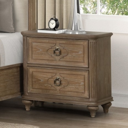 Furniture of America Lyris Transitional Fabric Oak Veneer Solid with Wood Rustic Oak Nightstand Model FM7417AK-N