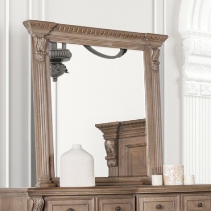 Furniture of America Seven Oaks Transitional Solid with Wood Weathered Oak Mirror Model FM7418AK-M