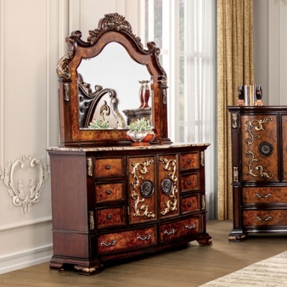 Furniture of America Aquilina Traditional Stone Solid with Wood Veneer Dark Cherry-Oak Dresser Model FM7422CH-D