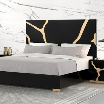 Furniture of America Goldsberg Contemporary Birch Engineered with Wood Pinewood Poplar Black-Gold Bed Model FM7425BK-G