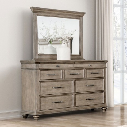Furniture of America Philomath Transitional Oak Veneer Solid with Wood Aged Oak Dresser Model FM7430BR-D