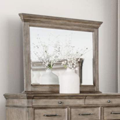Furniture of America Philomath Transitional Oak Veneer Solid with Wood Aged Oak Mirror Model FM7430BR-M