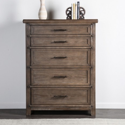 Furniture of America Merthyr Transitional Oak Veneer Solid with Wood Brown Chest Model FM7431BR-C