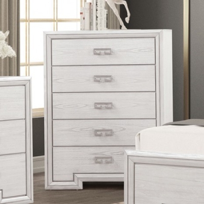 Furniture of America Basilone Transitional Metal Solid with Wood Veneer Rustic White Chest Model FM7440WH-C