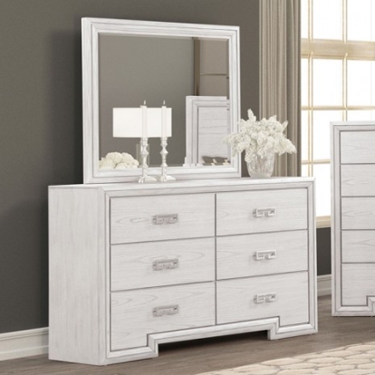 Furniture of America Basilone Transitional Metal Solid with Wood Veneer Rustic White Dresser Model FM7440WH-D