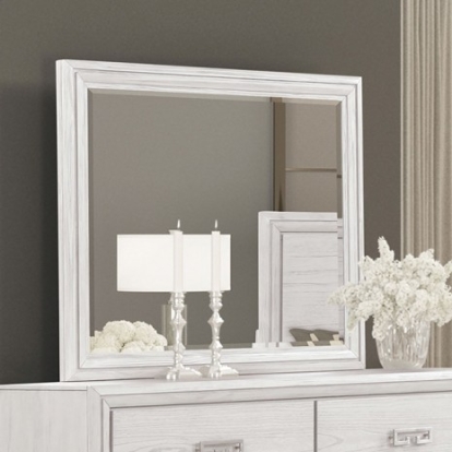 Furniture of America Basilone Transitional Metal Solid with Wood Veneer Rustic White Mirror Model FM7440WH-M