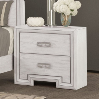 Furniture of America Basilone Transitional Metal Solid with Wood Veneer Rustic White Nightstand Model FM7440WH-N