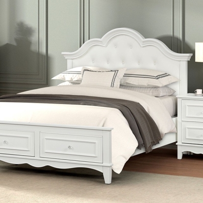 Furniture of America Naucalpan Traditional Engineered with Wood Fabric Metal Solid with Wood White Bed Model FM7456WH