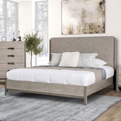 Furniture of America Grimsby Contemporary Engineered with Wood Fabric Solid with Wood Stone Gray Bed Model FM7597GY-Queen Bed