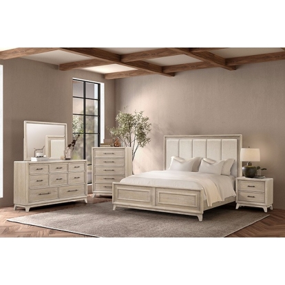 Furniture of America Midhurst Transitional Engineered with Wood Solid Rubberwood White Oak Veneer Oak Bed Model FM7600AK-Queen Bed
