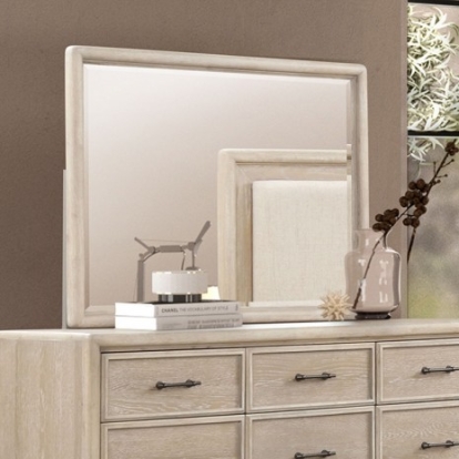 Furniture of America Midhurst Transitional Engineered with Wood Solid Rubberwood White Oak Veneer Oak Mirror Model FM7600AK-M