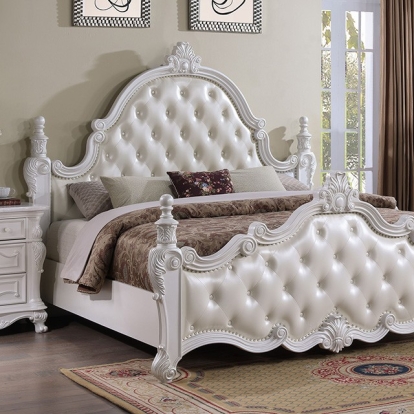 Furniture of America Cremona Traditional Leatherette Solid with Wood Veneer White Bed Model FM7637WH-Queen Bed