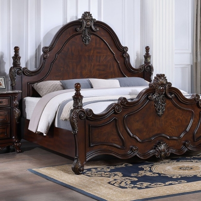 Furniture of America Francione Traditional Solid with Wood Veneer Dark Cherry Bed Model FM7638CH-Queen Bed