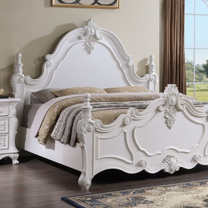 Furniture of America Francione Traditional Solid with Wood Veneer White Bed Model FM7638WH