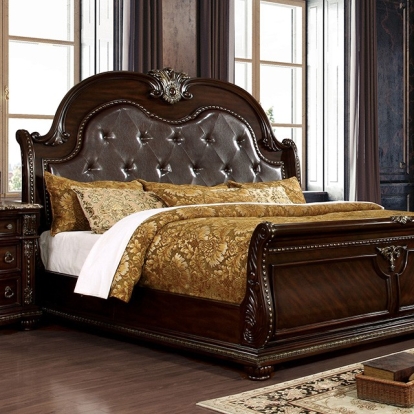 Furniture of America Fromberg Traditional Engineered with Wood Leatherette Solid with Wood Veneer Brown Cherry Bed Model FM7670