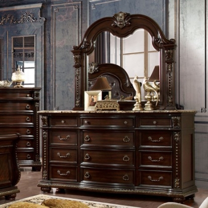 Furniture of America Fromberg Traditional Engineered with Wood Marble Solid with Wood Veneer Brown Cherry Dresser Model FM7670D