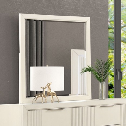 Furniture of America Isadore Transitional Birch Veneer Solid with Wood Antique White Mirror Model FM7700WH-M