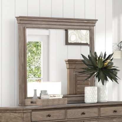Furniture of America Sheringham Transitional Elm Veneer Engineered with Wood Solid with Wood Weathered Gray Mirror Model FM7701BR-M