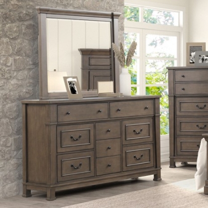 Furniture of America Huddersfield Transitional Birch Veneer Engineered with Wood Pinewood Dark Walnut Dresser Model FM7702DB-D