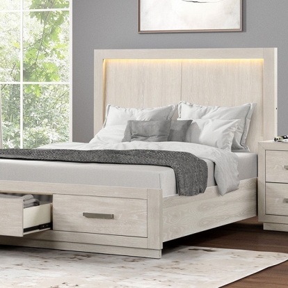 Furniture of America Wellingborough Transitional Engineered with Wood Oak Veneer Solid Acacia Light Gray Bed Model FM7703AK
