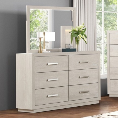 Furniture of America Wellingborough Transitional Engineered with Wood Oak Veneer Solid Acacia Light Gray Dresser Model FM7703AK-D