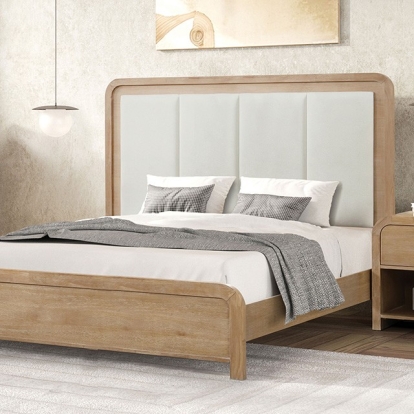 Furniture of America Handforth Transitional Engineered with Wood Fabric Mango with Wood Veneer Solid Rubberwood Natural Bed Model FM7705NT