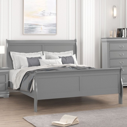 Furniture of America Louis Philippe Transitional Solid with Wood Veneer Gray Bed Model FM7866GY-Queen Bed