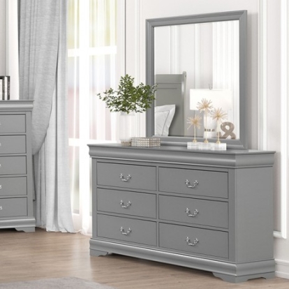 Furniture Of America Louis Philippe Transitional Solid Wood, Wood Veneer, Others Gray Dresser | FM7866GY-D