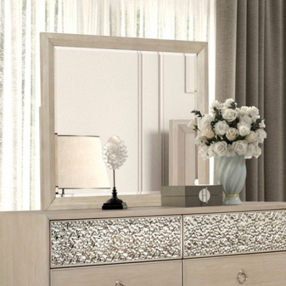 Furniture of America Bashford Modern Contemporary Metal Oak Veneer Solid Rubberwood Natural Oak Mirror Model FM79008NT-M