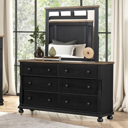 Furniture of America Neue Mills Modern Farmhouse Engineered with Wood Oak Veneer Solid Rubberwood Farmhouse Black-Rustic Oak Dresser Model FM79009BK-D