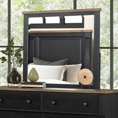 Furniture of America Neue Mills Modern Farmhouse Engineered with Wood Oak Veneer Solid Rubberwood Farmhouse Black-Rustic Oak Mirror Model FM79009BK-M