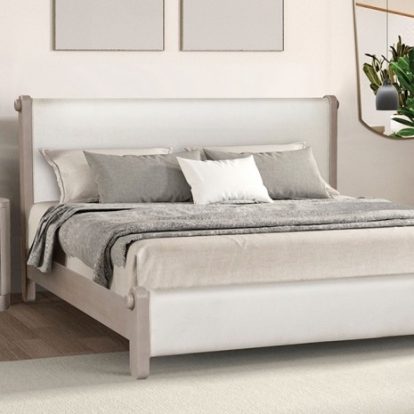Furniture of America Pocatello Modern Contemporary Engineered with Wood Fabric Oak Veneer Solid Rubberwood White Oak Bed Model FM79010AK