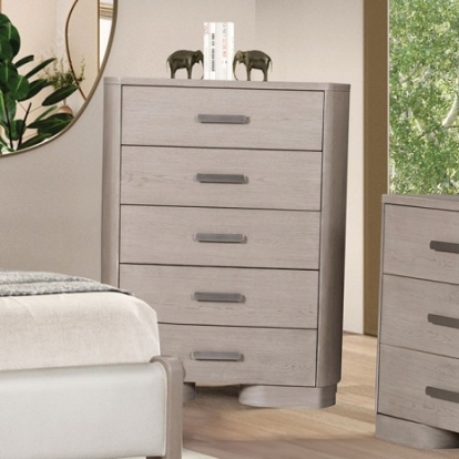 Furniture of America Pocatello Modern Contemporary Engineered with Wood Fabric Oak Veneer Solid Rubberwood White Oak Chest Model FM79010AK-C