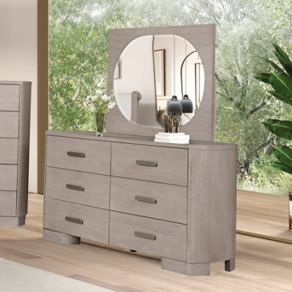 Furniture of America Pocatello Modern Contemporary Engineered with Wood Fabric Oak Veneer Solid Rubberwood White Oak Dresser Model FM79010AK-D