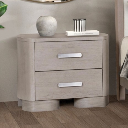 Furniture of America Pocatello Modern Contemporary Engineered with Wood Fabric Oak Veneer Solid Rubberwood White Oak Nightstand Model FM79010AK-N