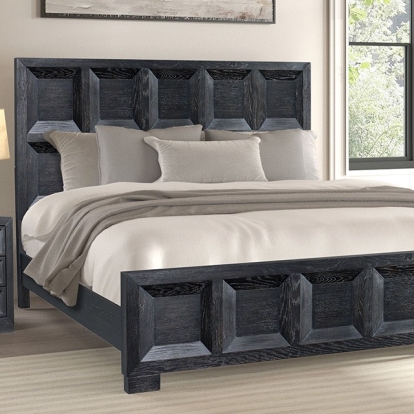 Furniture of America Hatton Cross Modern Classic Engineered with Wood Fabric Oak Veneer Solid Rubberwood Weathered Black Bed Model FM79011BK-Queen Bed