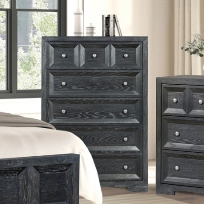 Furniture of America Hatton Cross Modern Classic Engineered with Wood Solid Rubberwood White Oak Veneer Weathered Black Chest Model FM79011BK-C