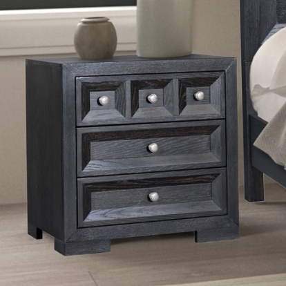 Furniture Of America Hatton Cross Modern Classic Engineered Wood, Solid Rubberwood, White Oak Veneer Weathered Black Nightstand | FM79011BK-N