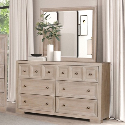 Furniture of America Hatton Cross Modern Classic Engineered with Wood Solid Rubberwood White Oak Veneer Tawny Dresser Model FM79011NT-D