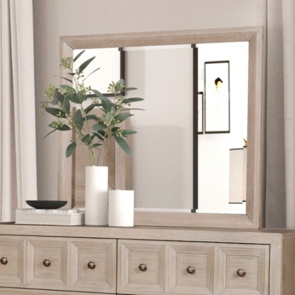 Furniture of America Hatton Cross Modern Classic Engineered with Wood Solid Rubberwood White Oak Veneer Tawny Mirror Model FM79011NT-M