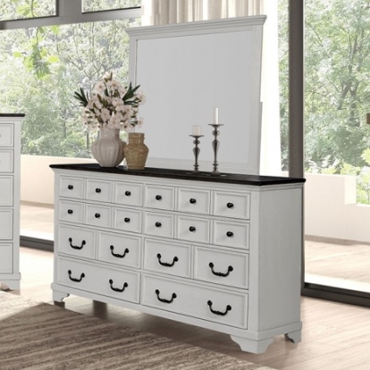 Furniture of America Hampstead Modern Farmhouse Engineered with Wood Veneer Solid with Wood White-Dark Brown Dresser Model FM79014WH-D