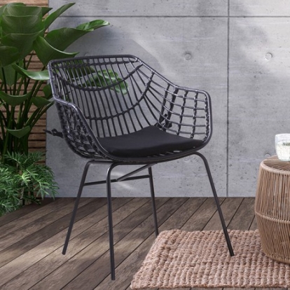 Furniture Of America Livana Contemporary Foam, Pe Rattan Wicker, Polyester Fabric, Steel Frame Black Outdoor Chair (2/Ctn) | FM80002BB-CH-2PK