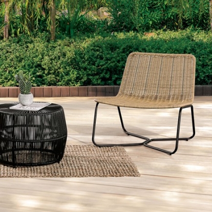 Furniture Of America Sarabi Contemporary Fabric, Steel, Wicker Black/Natural 3 Pc. Conversation Set | FM80003BK-T-3PC