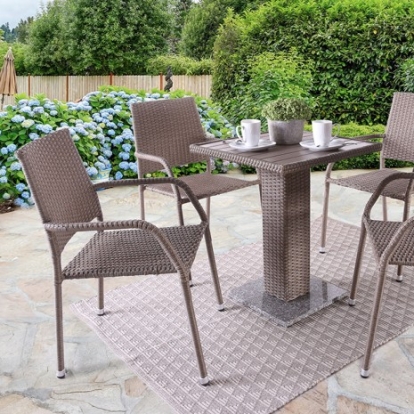 Furniture of America Aminta Contemporary Aluminum Marble Pe Rattan Wicker Polyester Fiber Steel Natural Patio Bistro Set Model FM80004NT-5PC-05NT-Chair