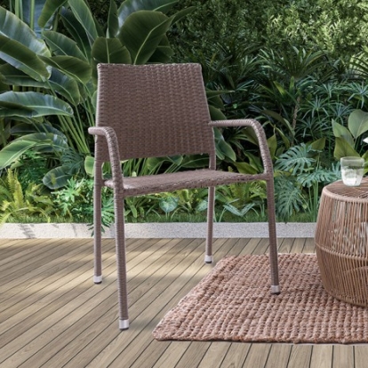 Furniture Of America Elani Contemporary Pe Rattan Wicker, Steel Frame Natural Stacking Chair (2/Stack) | FM80005NT-CH-2PK